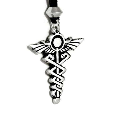 Caduceus Healers staff pewter pendant Symbol of healing and good health